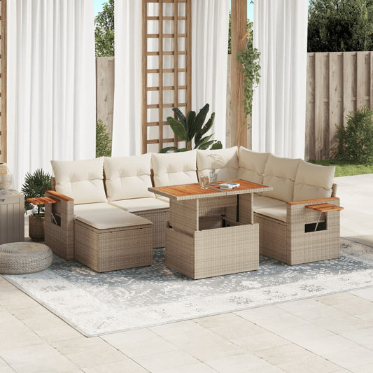 Juego De Sofás De Jardín Con Cojines Beige 8 Pzas Ratán Pe