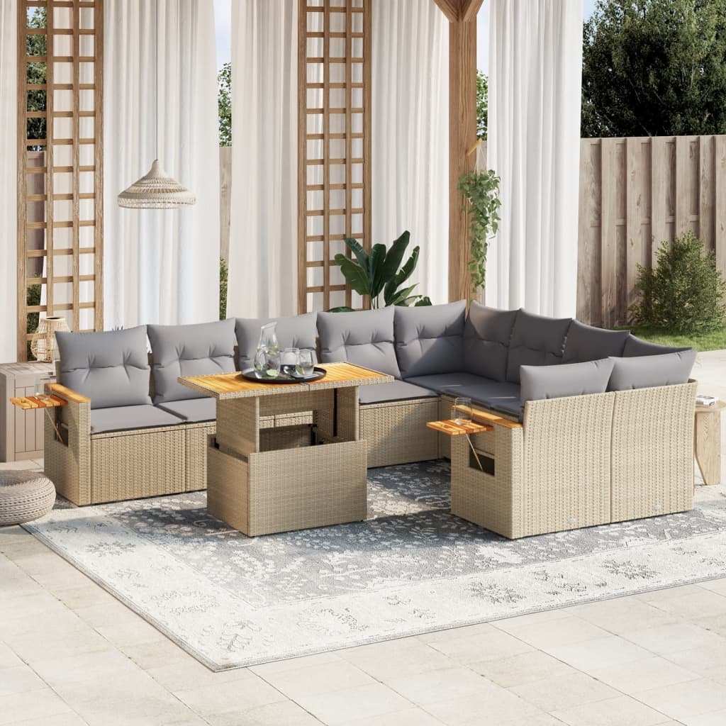 Juego De Sofás Jardín Con Cojines Beige 10 Pzas Ratán Sintético