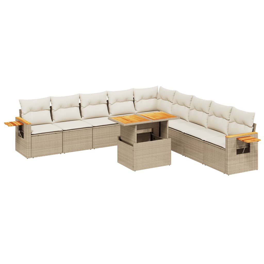 Set De Sofás De Jardín 11Pzas Con Cojines Ratán Sintético Beige