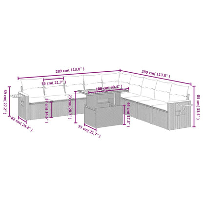 Set De Sofás De Jardín 11Pzas Con Cojines Ratán Sintético Beige