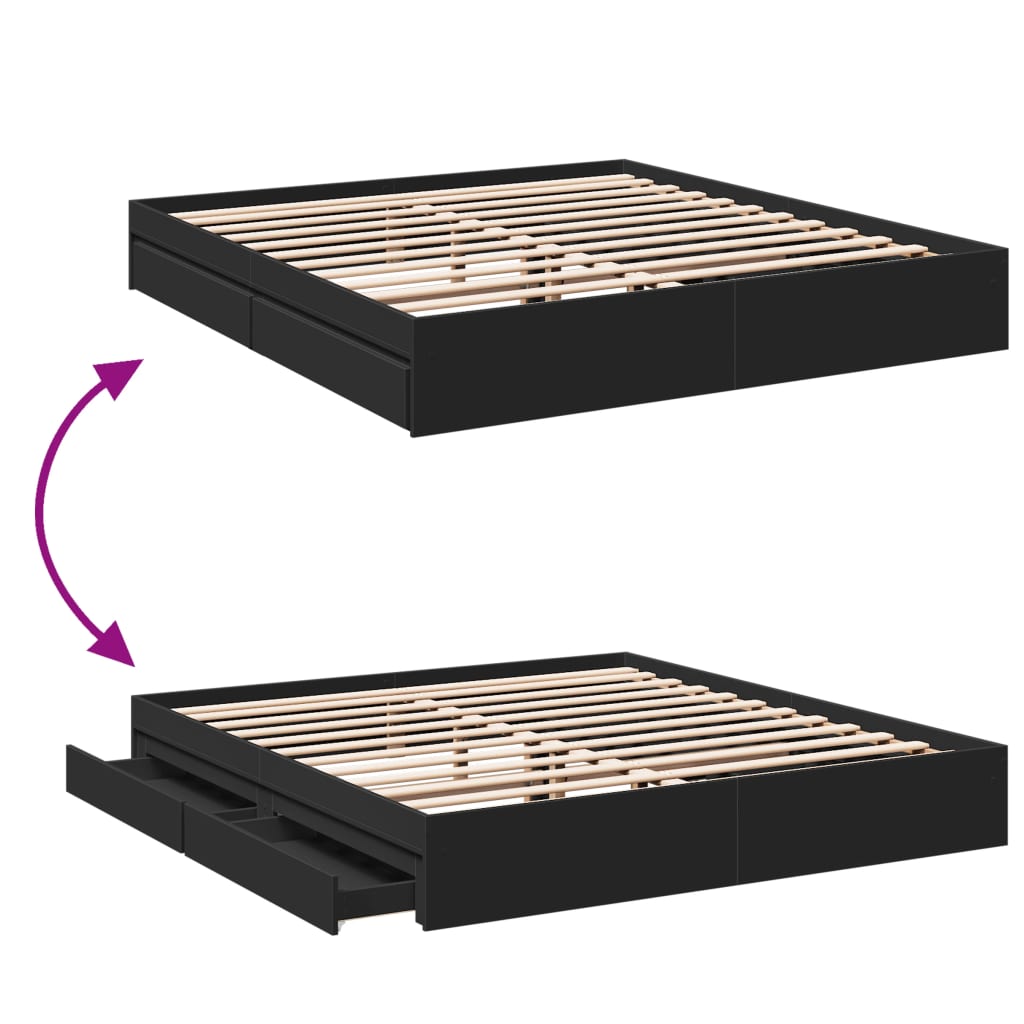 Estructura Cama Con Cajones Madera Ingeniería Negra