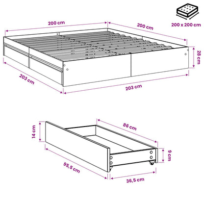 Estructura Cama Con Cajones Madera Ingeniería Negra