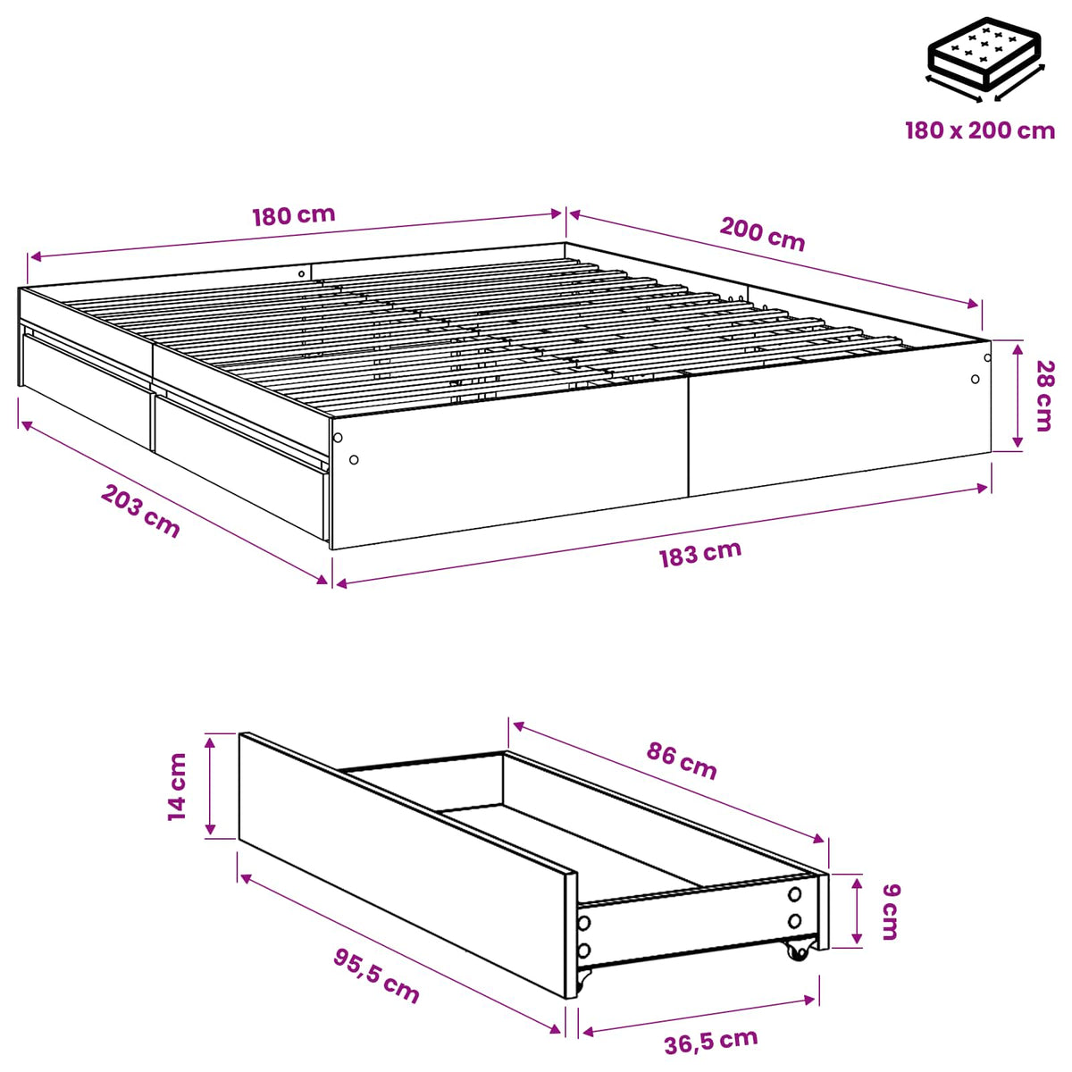 Cama Con Cajones Madera De Ingeniería