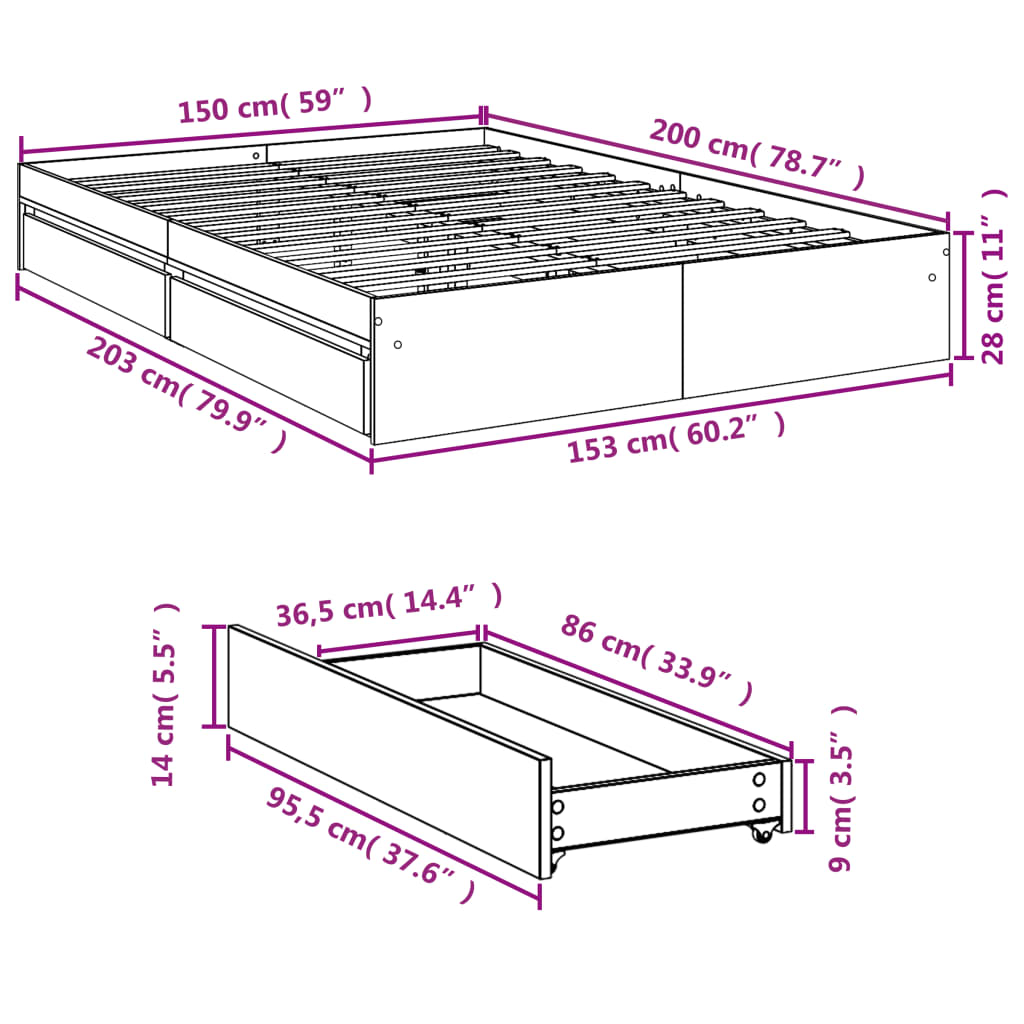 Estructura Cama Con Cajones Madera Ingeniería Blanca