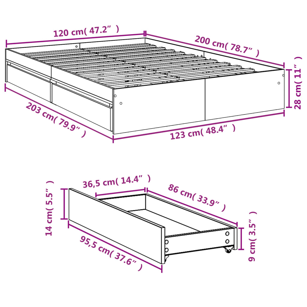 Cama Con Cajones Madera De Ingeniería