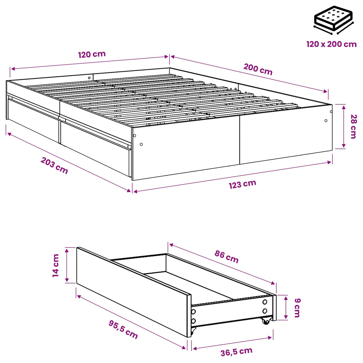 Cama Con Cajones Madera De Ingeniería