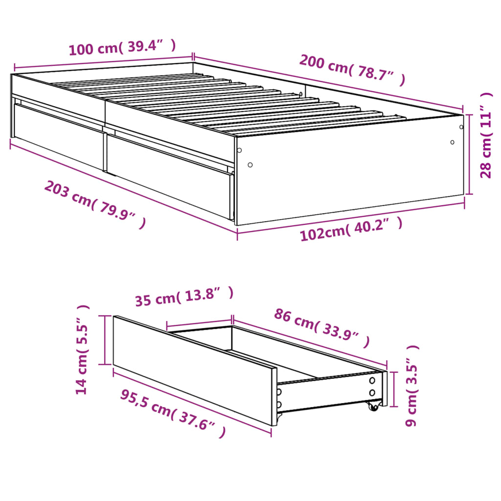 Cama Con Cajones Madera De Ingeniería