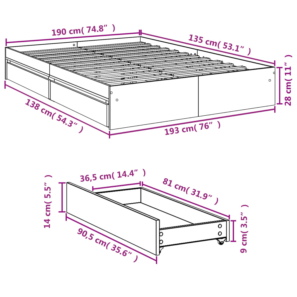 Cama Con Cajones Madera De Ingeniería