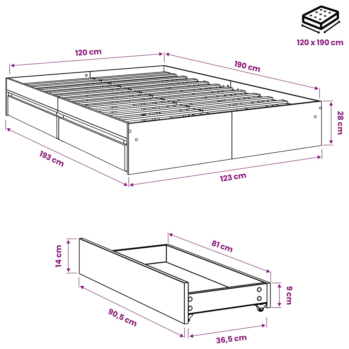 Cama Con Cajones Madera De Ingeniería