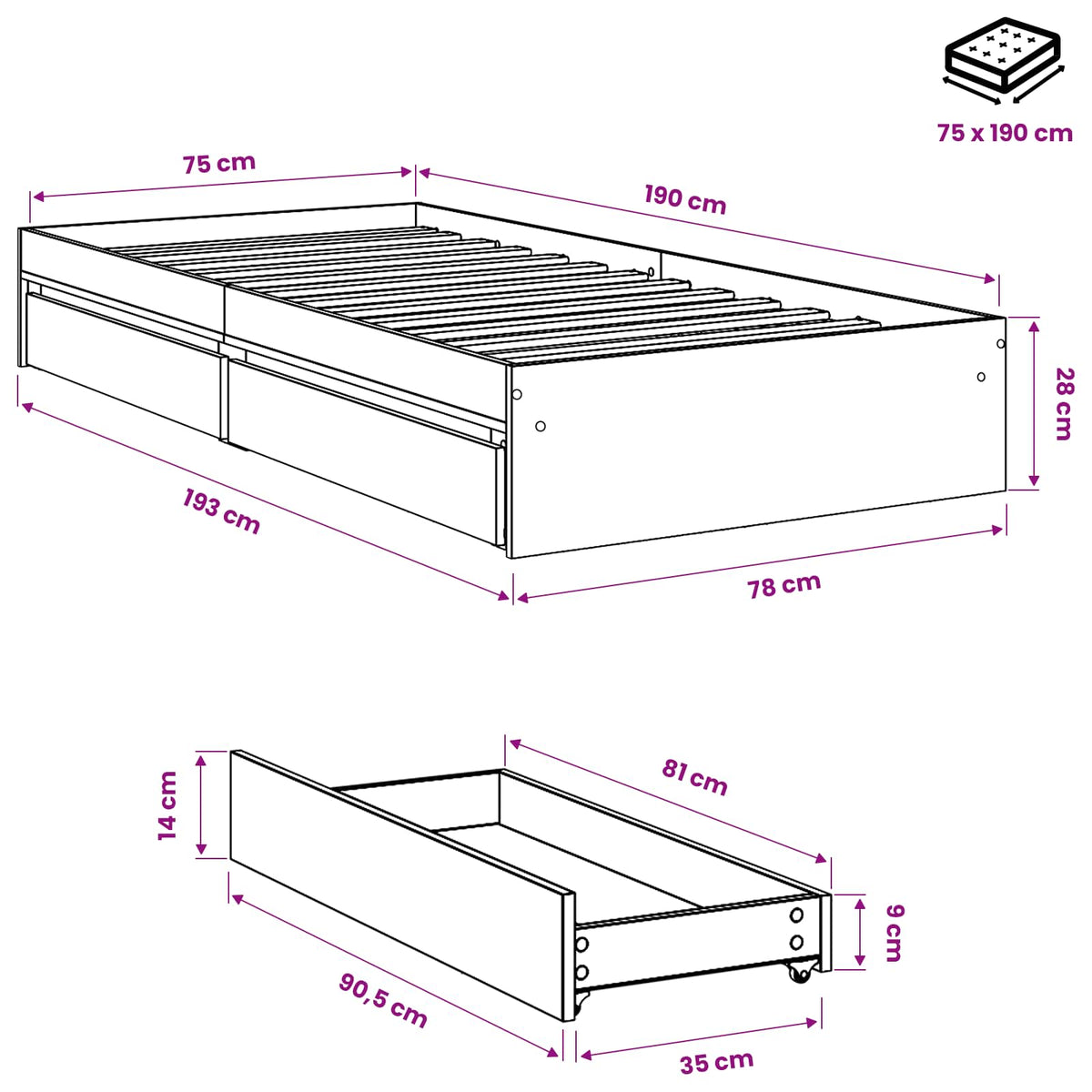 Cama Con Cajones Madera De Ingeniería