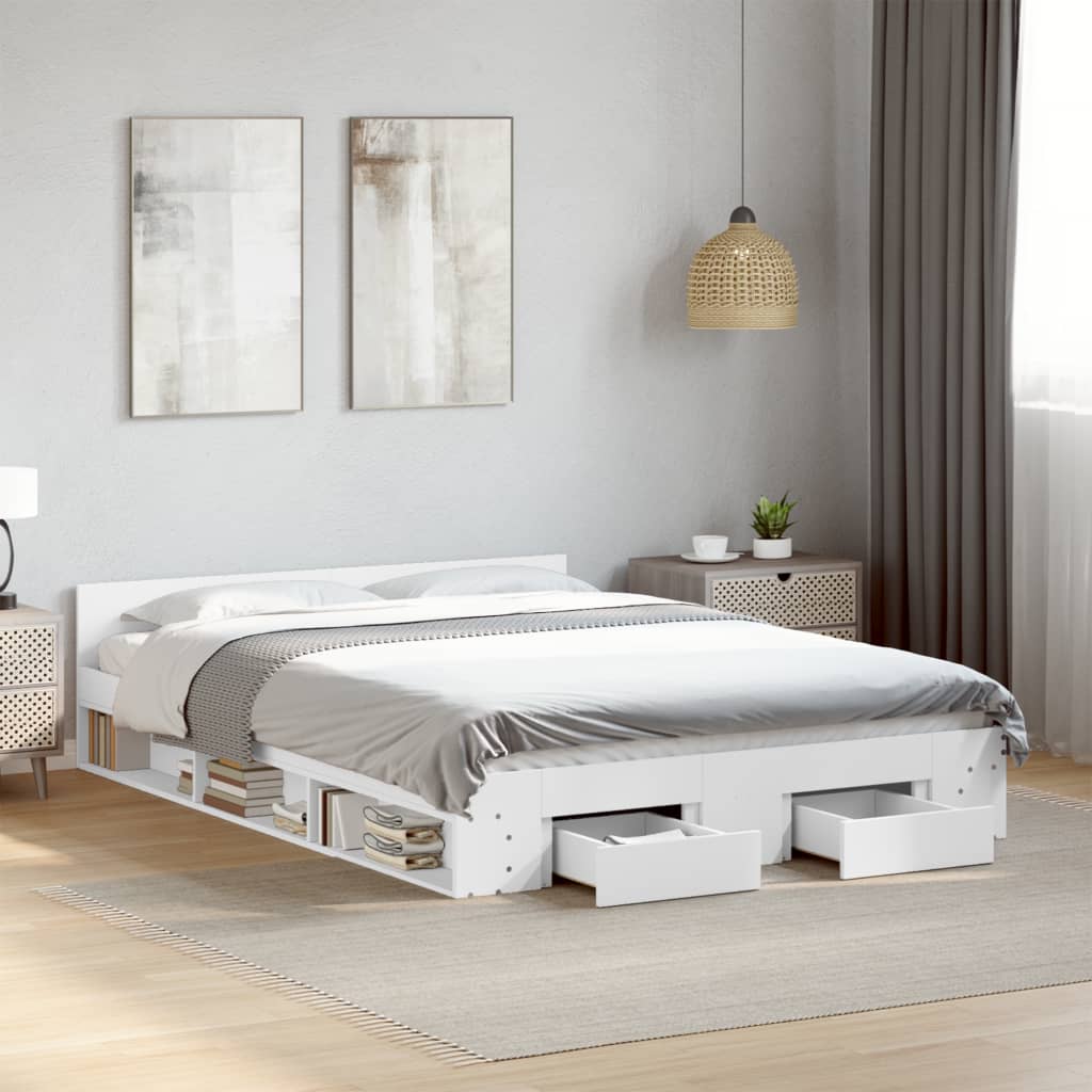Estructura Cama Con Cajones Madera Ingeniería Blanca