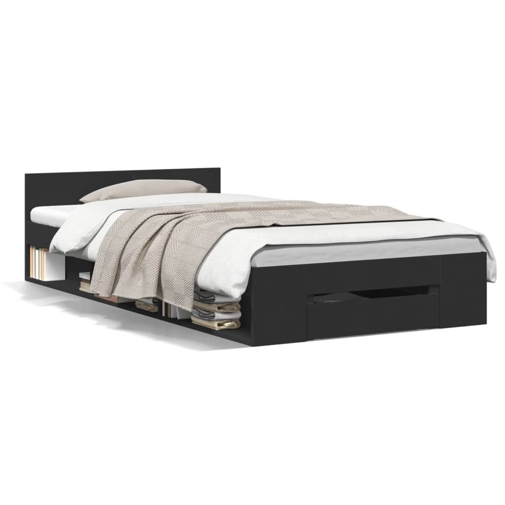 Cama Con Cajón Madera De Ingeniería Negra