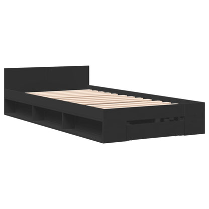 Cama Con Cajón Madera De Ingeniería Negra