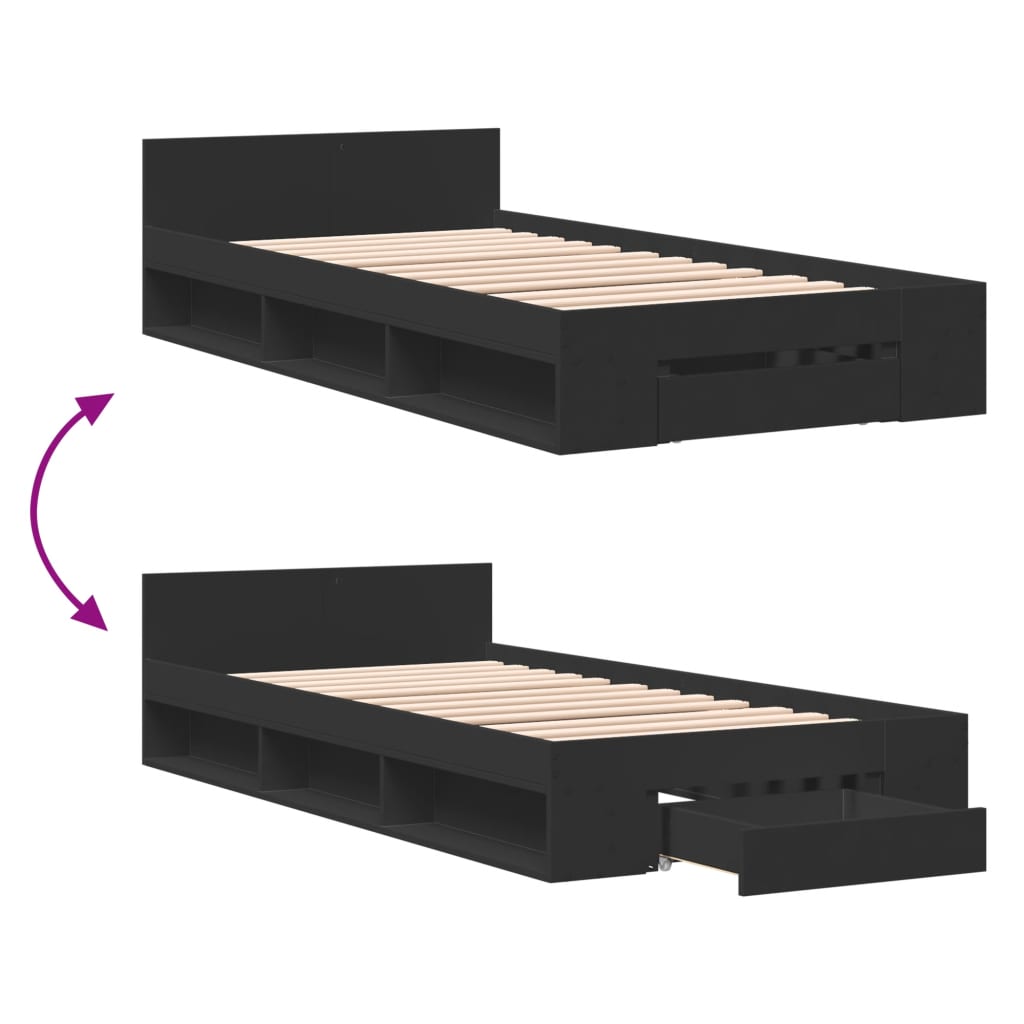 Cama Con Cajón Madera De Ingeniería Negra