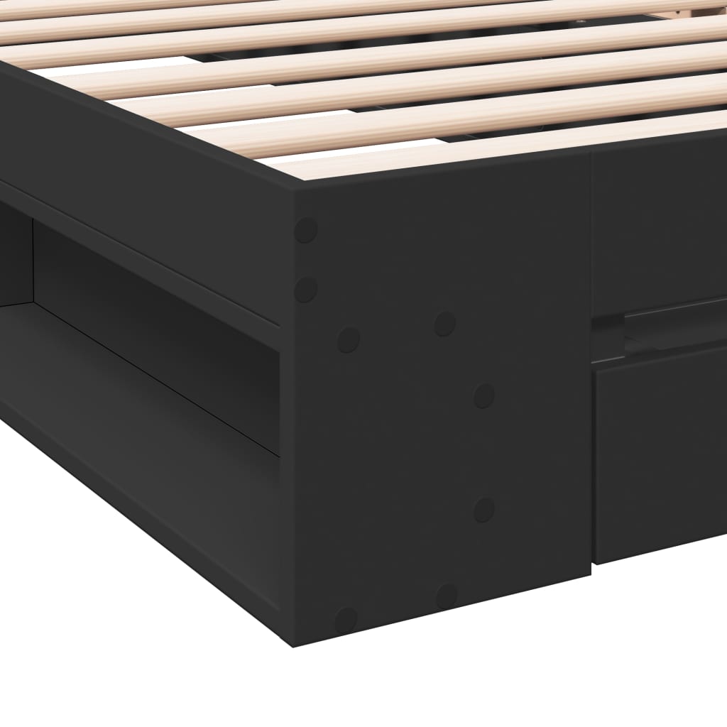 Cama Con Cajón Madera De Ingeniería Negra
