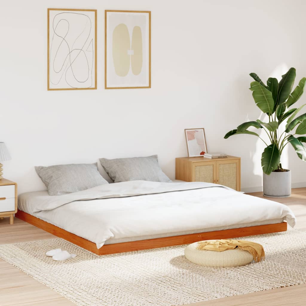 Estructura De Cama Sin Colchón Madera Maciza Marrón