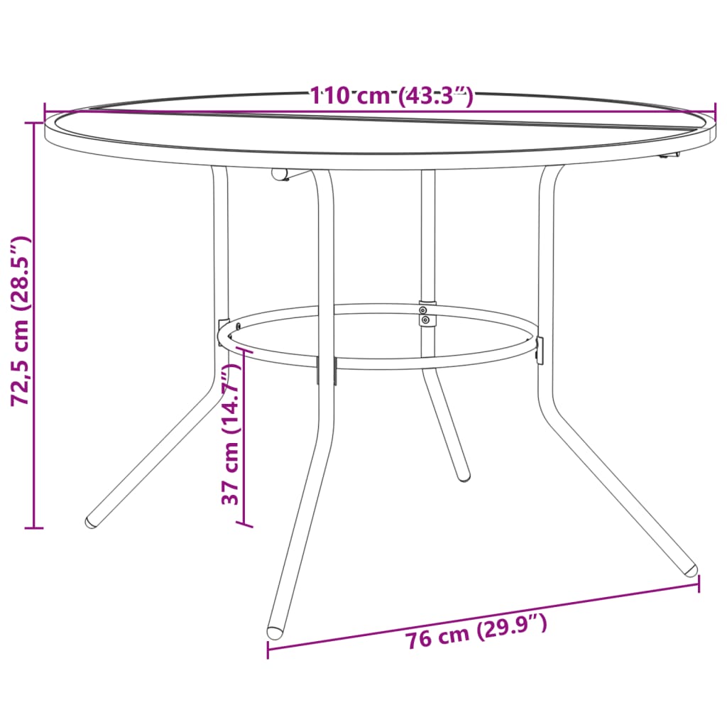 Mesa De Patio Redonda De Acero Gris Antracita Ø110X72,5 Cm