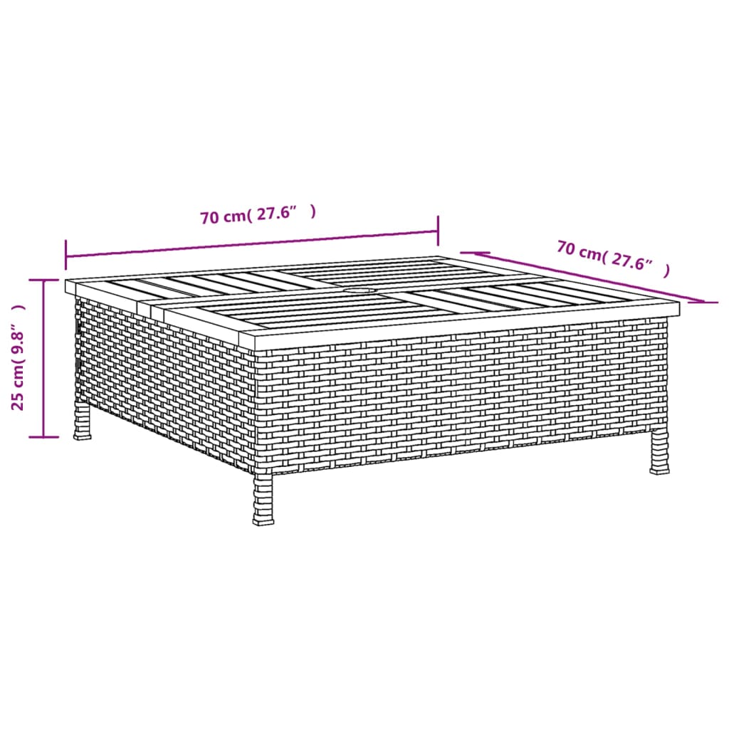 Mesa De Jardín Ratán Y Madera De Acacia 70X70X25 Cm