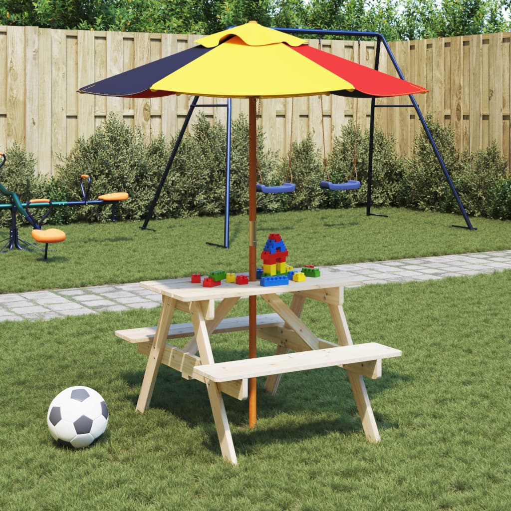 Mesa De Picnic Para 4 Niños Agujero Para Sombrilla Madera Abeto