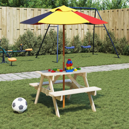 Mesa De Picnic Para 4 Niños Agujero Para Sombrilla Madera Abeto