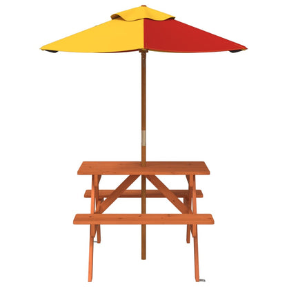 Mesa De Picnic Para 4 Niños Agujero Para Sombrilla Madera Abeto