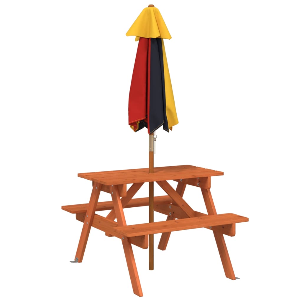 Mesa De Picnic Para 4 Niños Agujero Para Sombrilla Madera Abeto