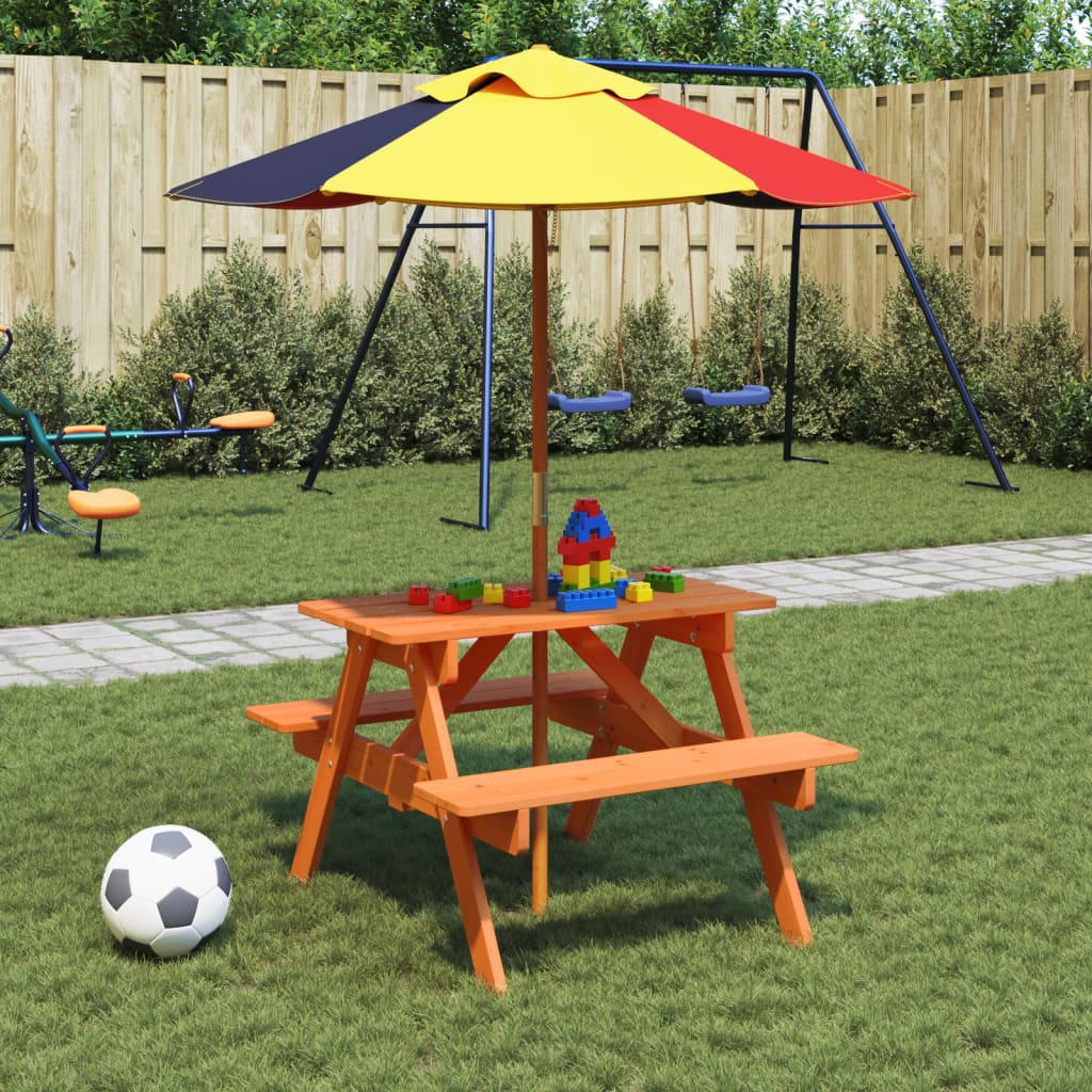 Mesa De Picnic Para 4 Niños Agujero Para Sombrilla Madera Abeto