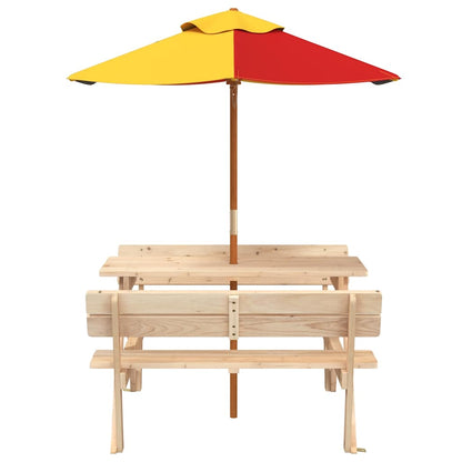 Mesa De Picnic Para 4 Niños Agujero Para Sombrilla Madera Abeto