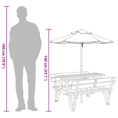 Mesa De Picnic Para 4 Niños Agujero Para Sombrilla Madera Abeto