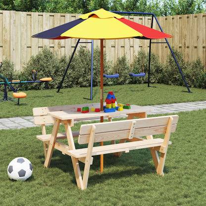Mesa De Picnic Para 4 Niños Agujero Para Sombrilla Madera Abeto