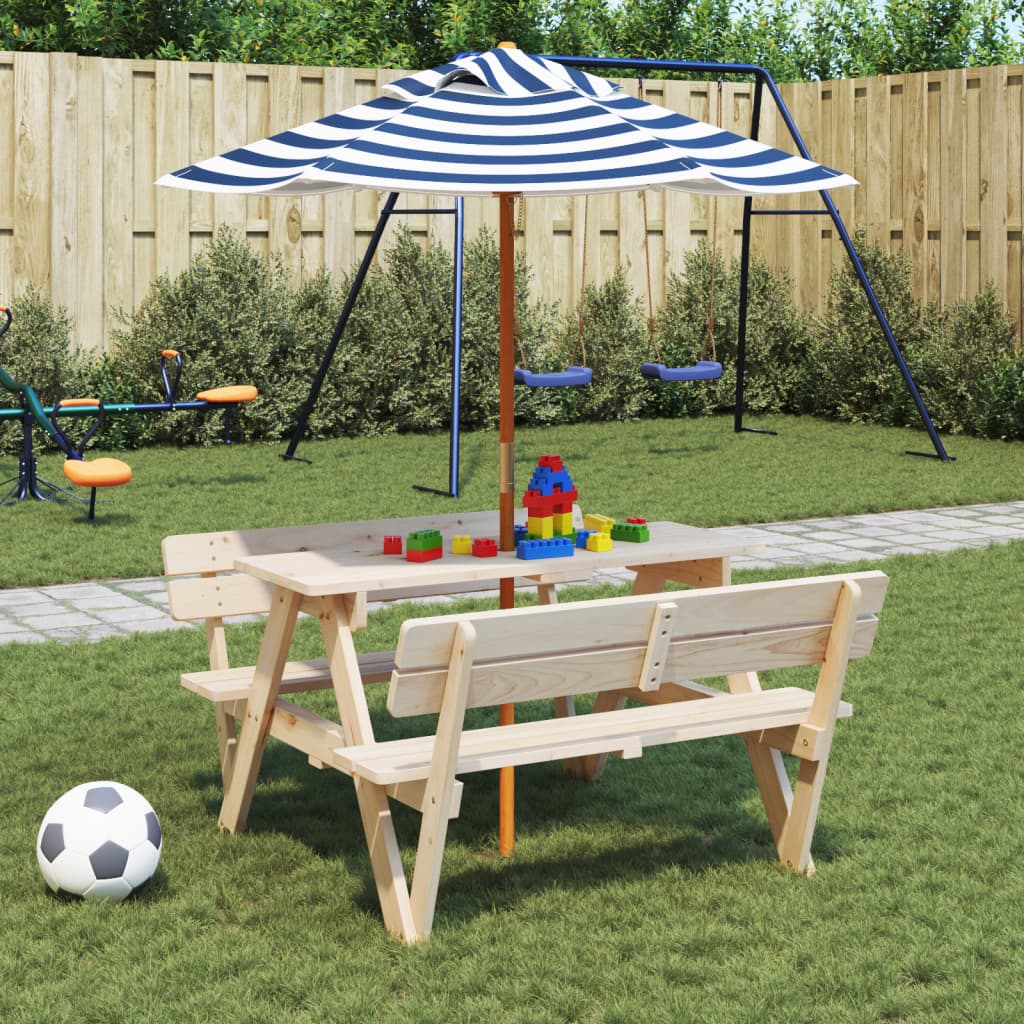 Mesa De Picnic Para 4 Niños Agujero Para Sombrilla Madera Abeto