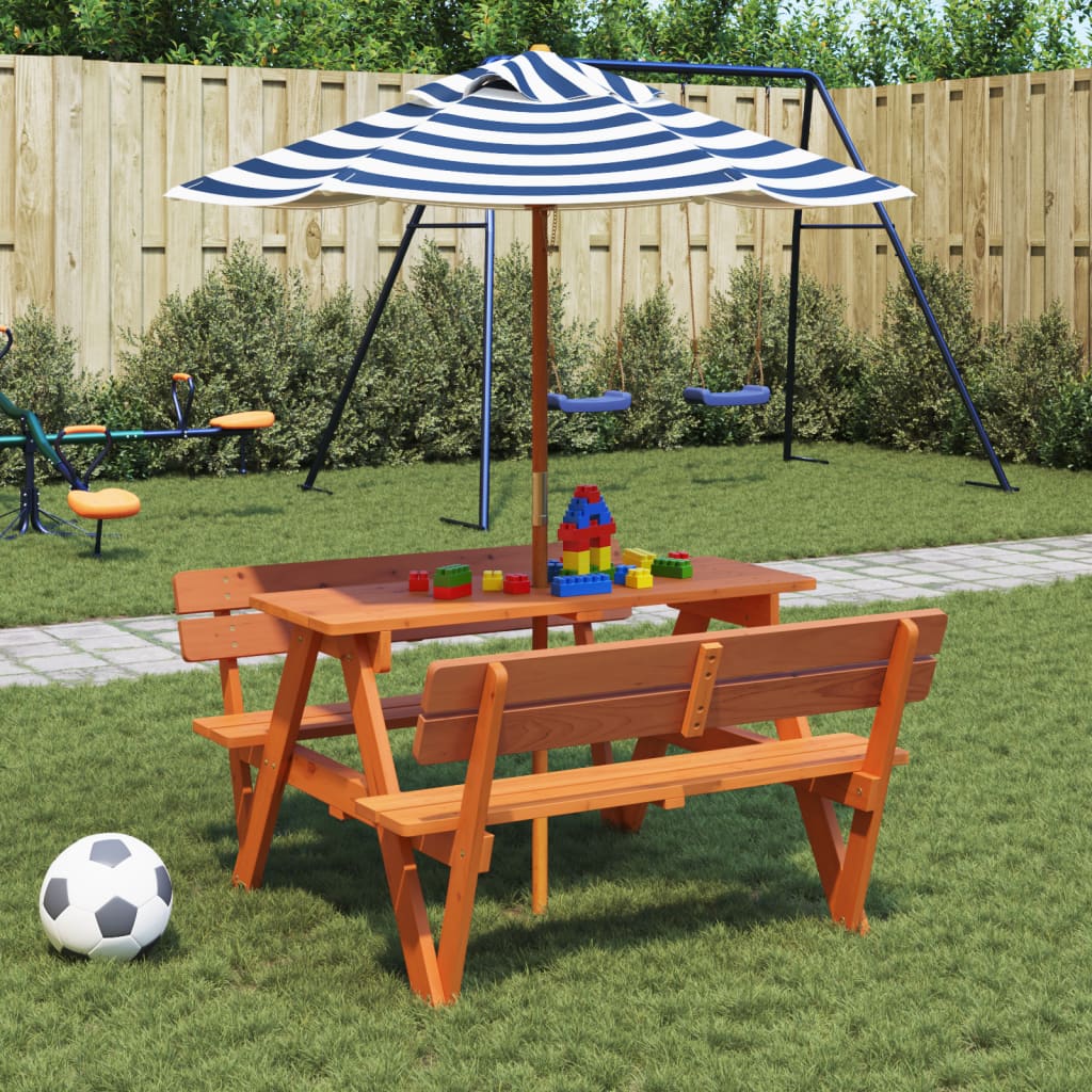 Mesa De Picnic Para 4 Niños Agujero Para Sombrilla Madera Abeto