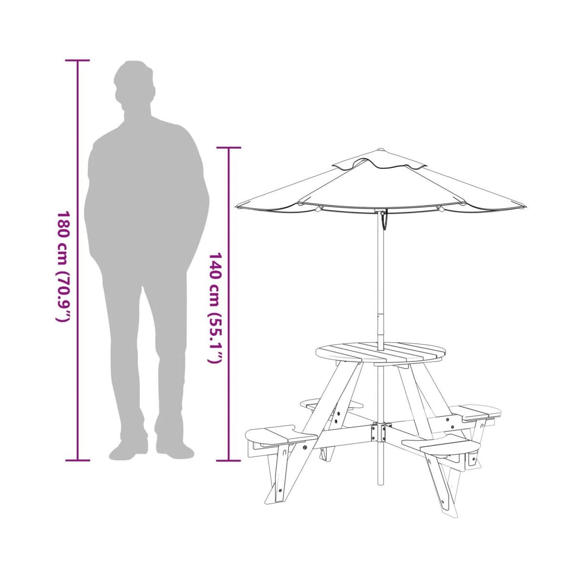 Mesa De Picnic Para 4 Niños Agujero Para Sombrilla Madera Abeto