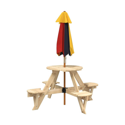 Mesa De Picnic Para 4 Niños Agujero Para Sombrilla Madera Abeto