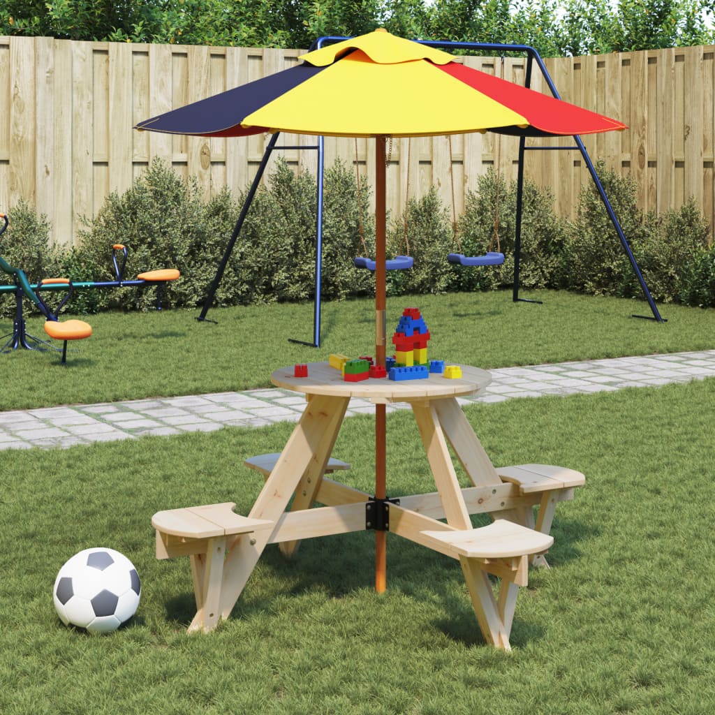 Mesa De Picnic Para 4 Niños Agujero Para Sombrilla Madera Abeto