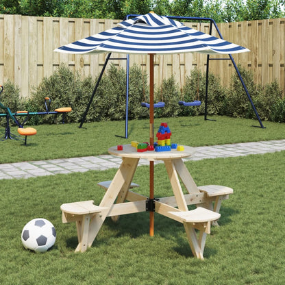 Mesa De Picnic Para 4 Niños Agujero Para Sombrilla Madera Abeto