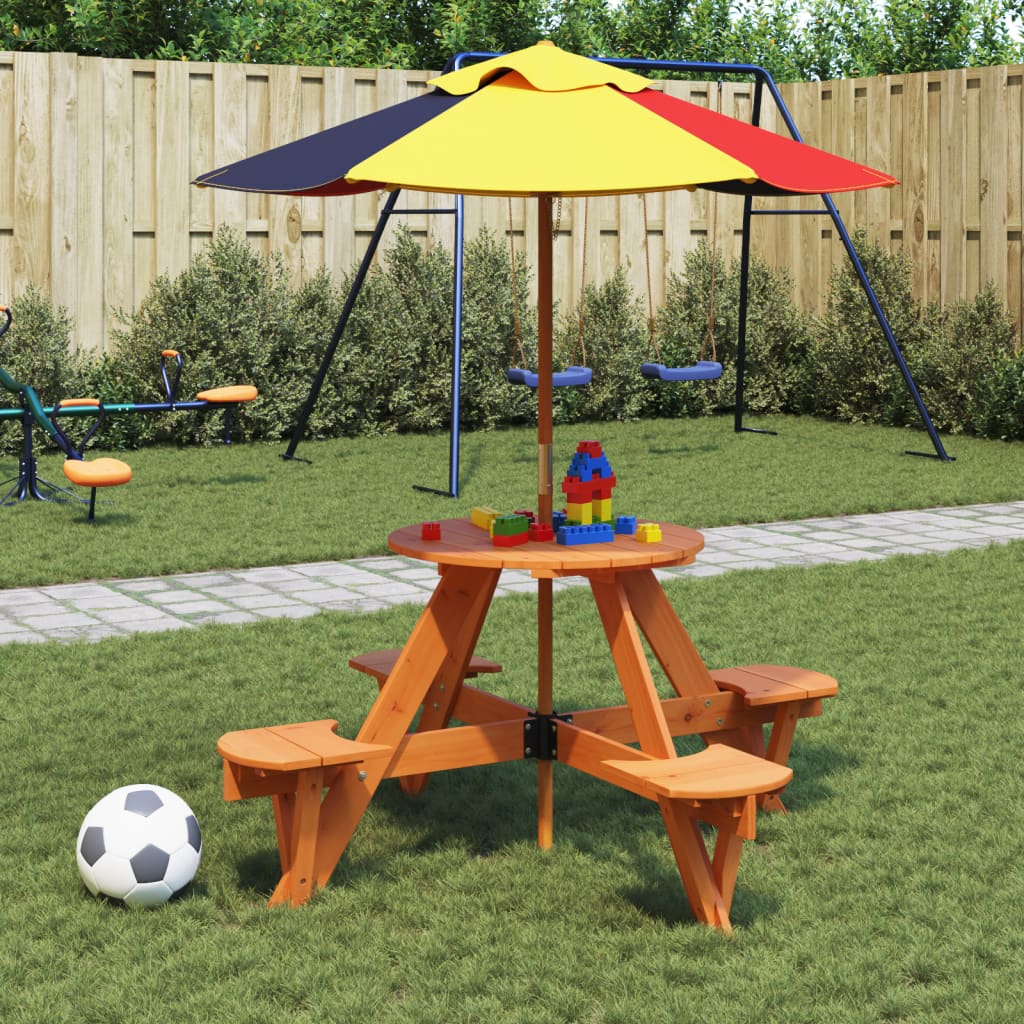 Mesa De Picnic Para 4 Niños Agujero Para Sombrilla Madera Abeto