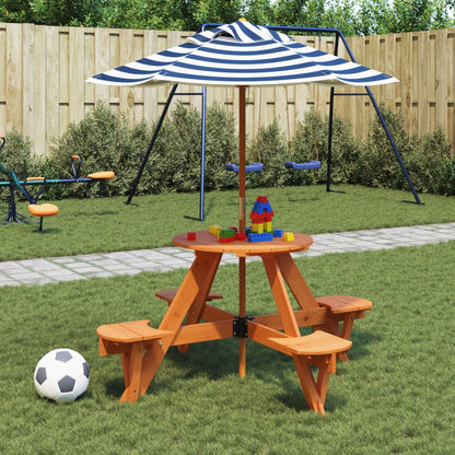 Mesa De Picnic Para 4 Niños Agujero Para Sombrilla Madera Abeto