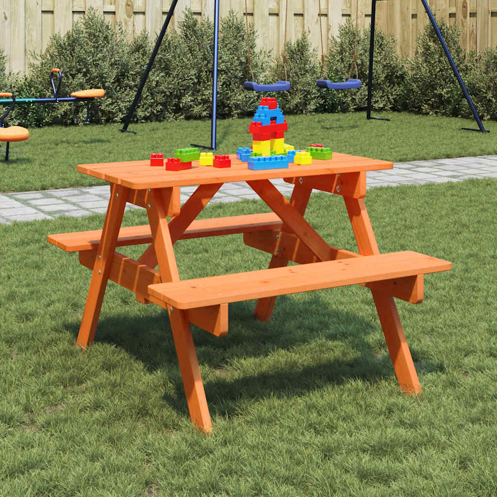 Mesa De Picnic Para 4 Niños Agujero Para Sombrilla Madera Abeto