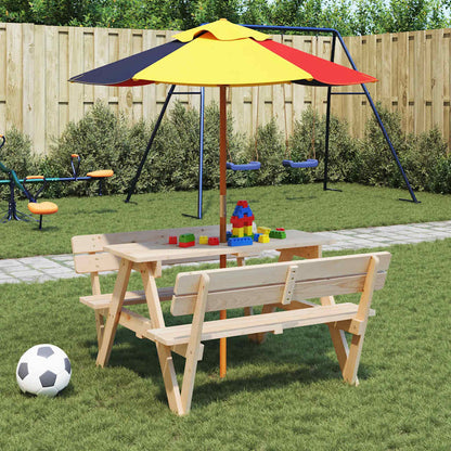 Mesa De Picnic Para 4 Niños Agujero Para Sombrilla Madera Abeto
