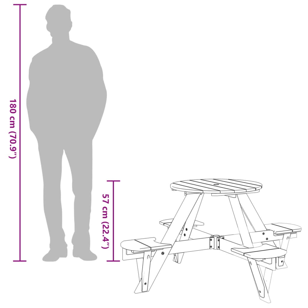 Mesa De Picnic Para 4 Niños Agujero Para Sombrilla Madera Abeto
