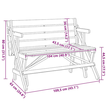 Mesa De Picnic Bancos 2 En 1 Convertible Madera Maciza Abeto