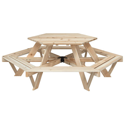 Mesa De Picnic Hexagonal 6 Niños Agujero Sombrilla Madera Abeto
