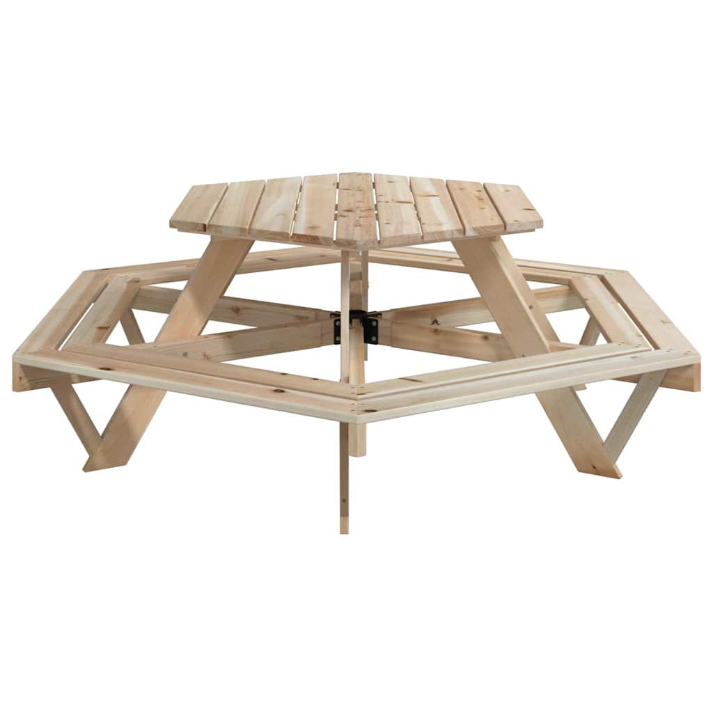 Mesa De Picnic Hexagonal 6 Niños Agujero Sombrilla Madera Abeto