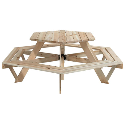 Mesa De Picnic Hexagonal 6 Niños Agujero Sombrilla Madera Abeto