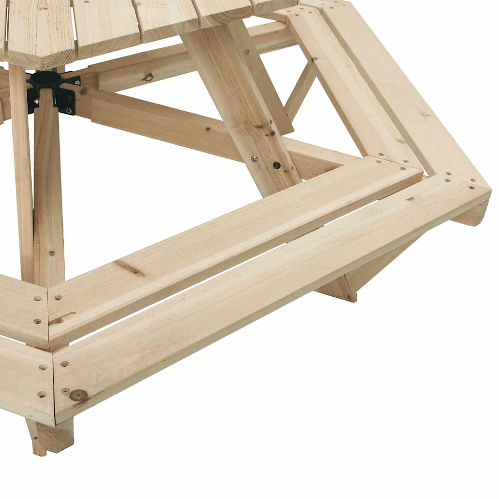 Mesa De Picnic Hexagonal 6 Niños Agujero Sombrilla Madera Abeto