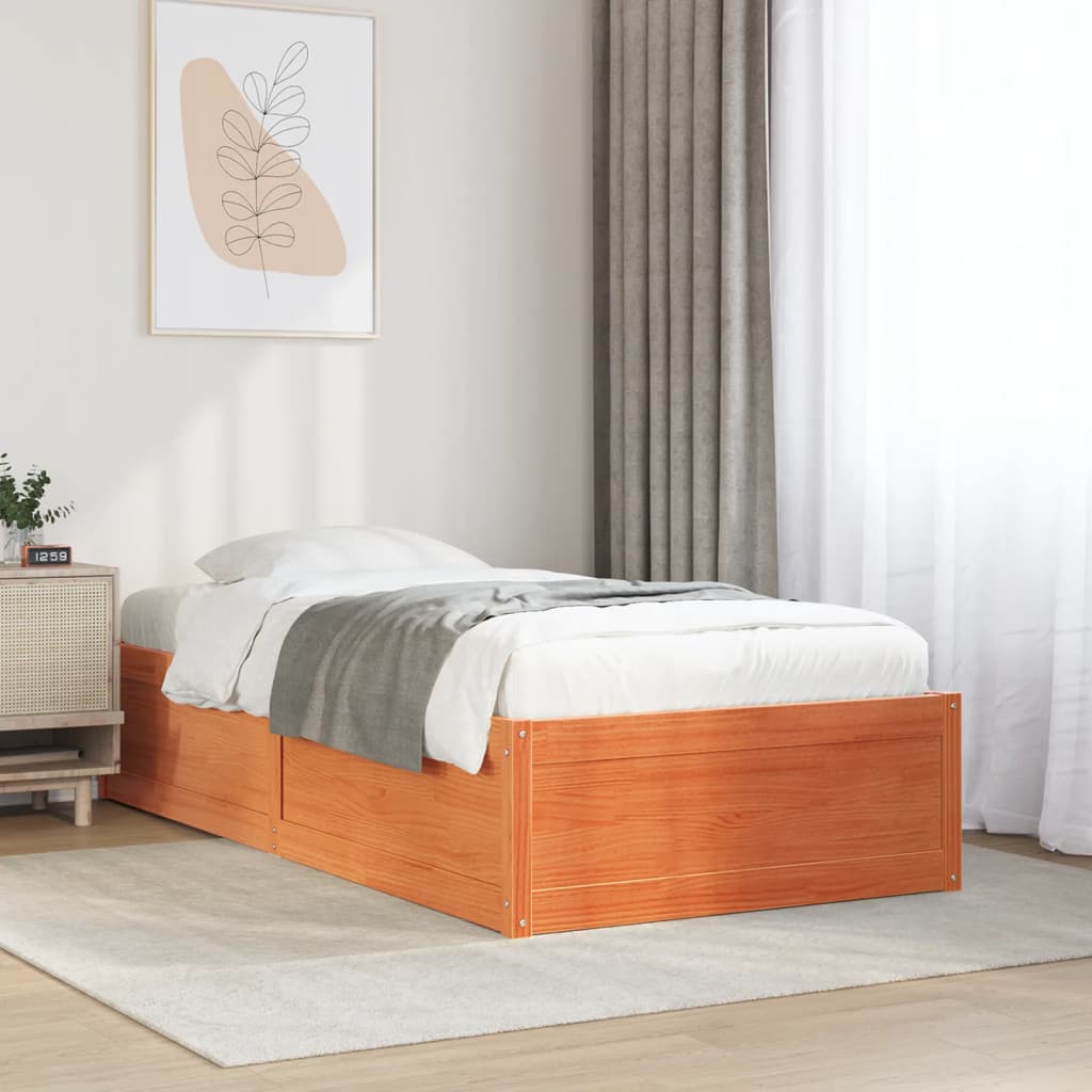 Estructura De Cama Sin Colchón Madera Maciza Marrón