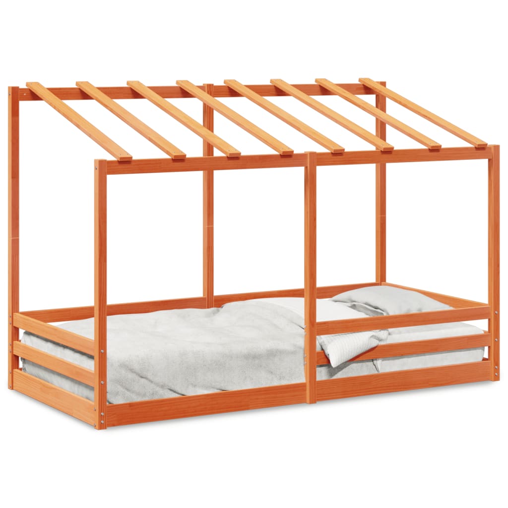 Cama Infantil Con Techo Madera Maciza Pino Marrón
