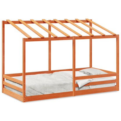 Cama Infantil Con Techo Madera Maciza Pino Marrón