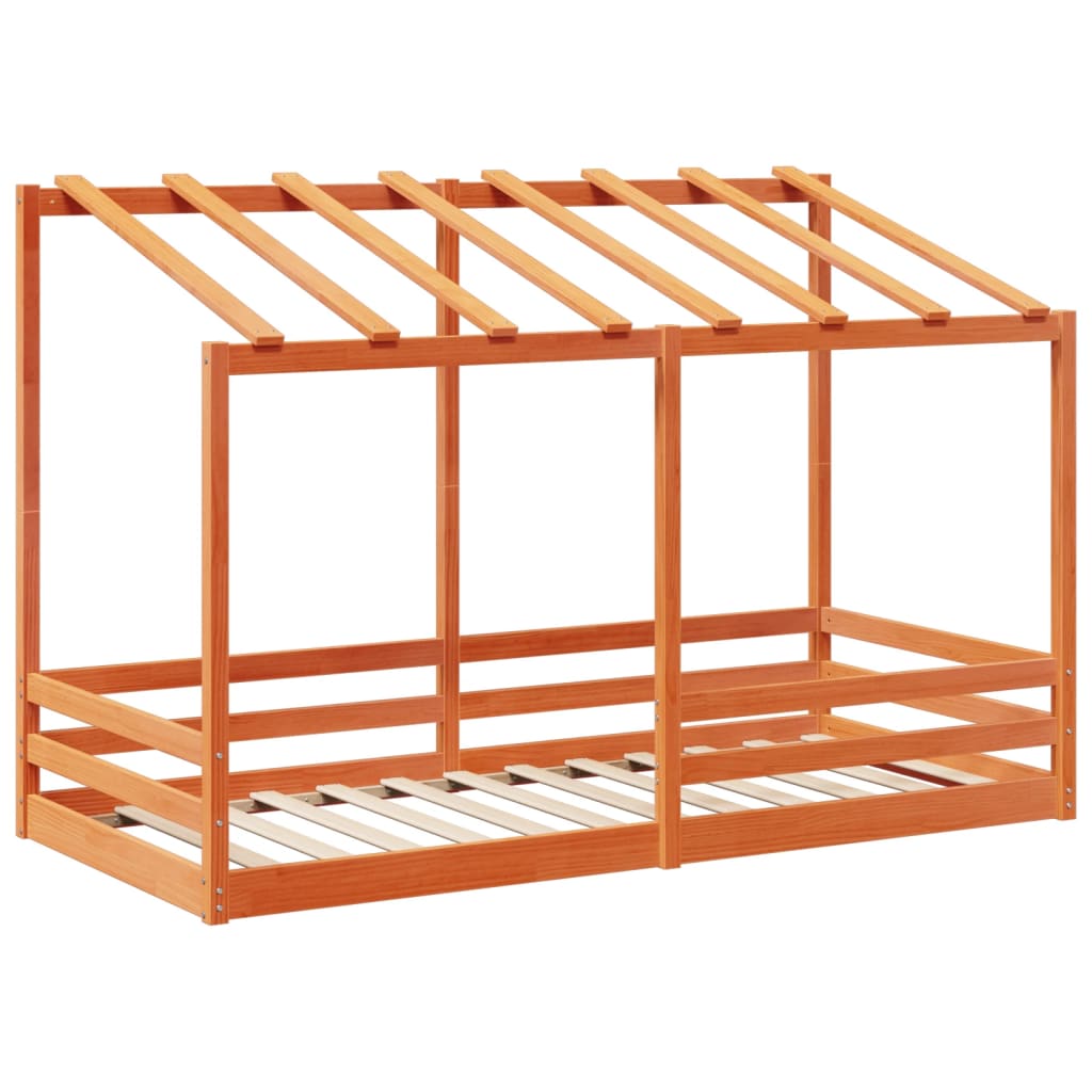 Cama Infantil Con Techo Madera Maciza Pino Marrón